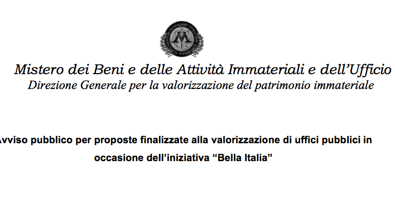 Avviso pubblico Bando Bella Italia rivolto ai funzionari