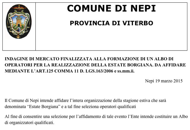 Comune di Nepi | Estate Borgiana 2015